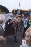 Highlander Adam Bruce demonstrating their weaponry and the ferocity